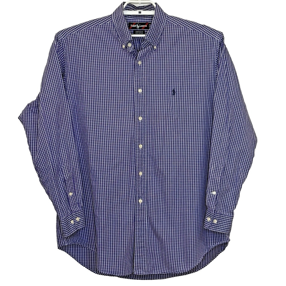Ralph Lauren Yarmouth Button Down Shirt Mens 16 1/2 - 34/35 Purple Check Preppy
